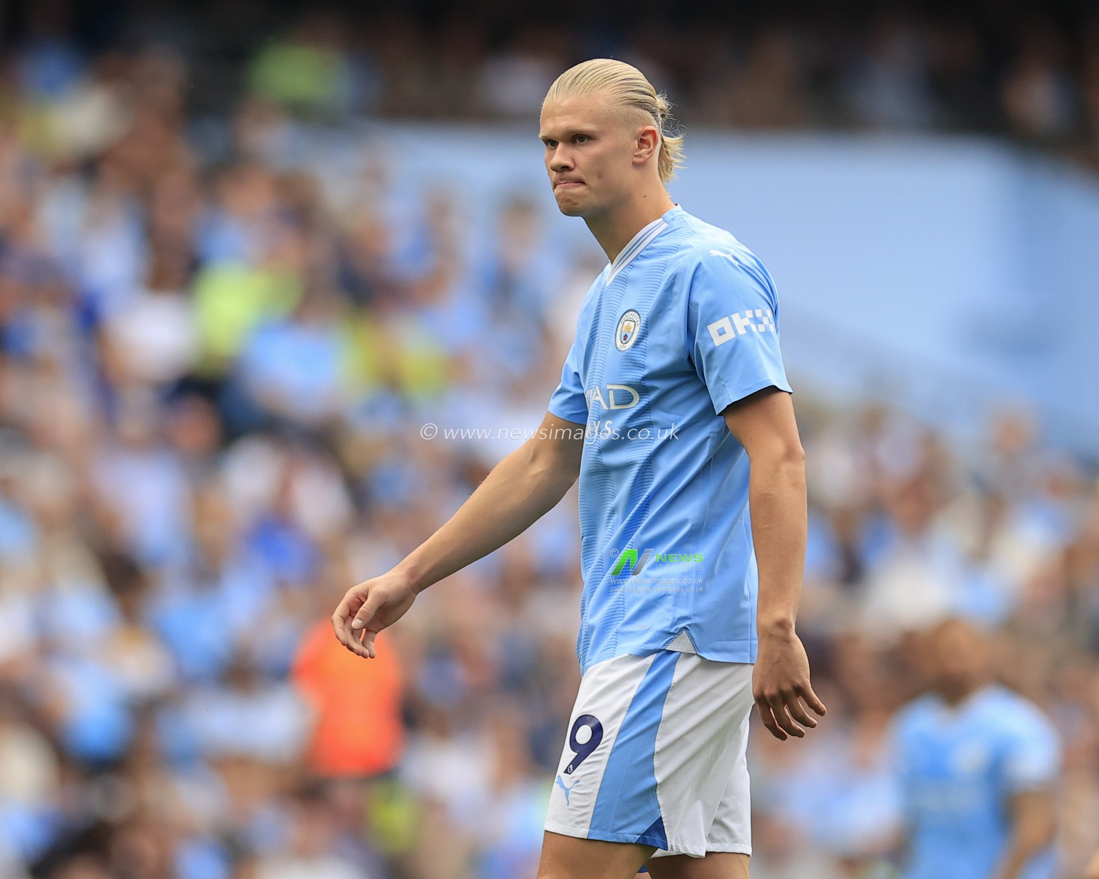 Erling Haaland #9 of Manchester City during the Premier League match Manchester City vs Fulham at Etihad Stadium, Manchester, United Kingdom, 2nd September 2023

(Photo by Conor Molloy/News Images)