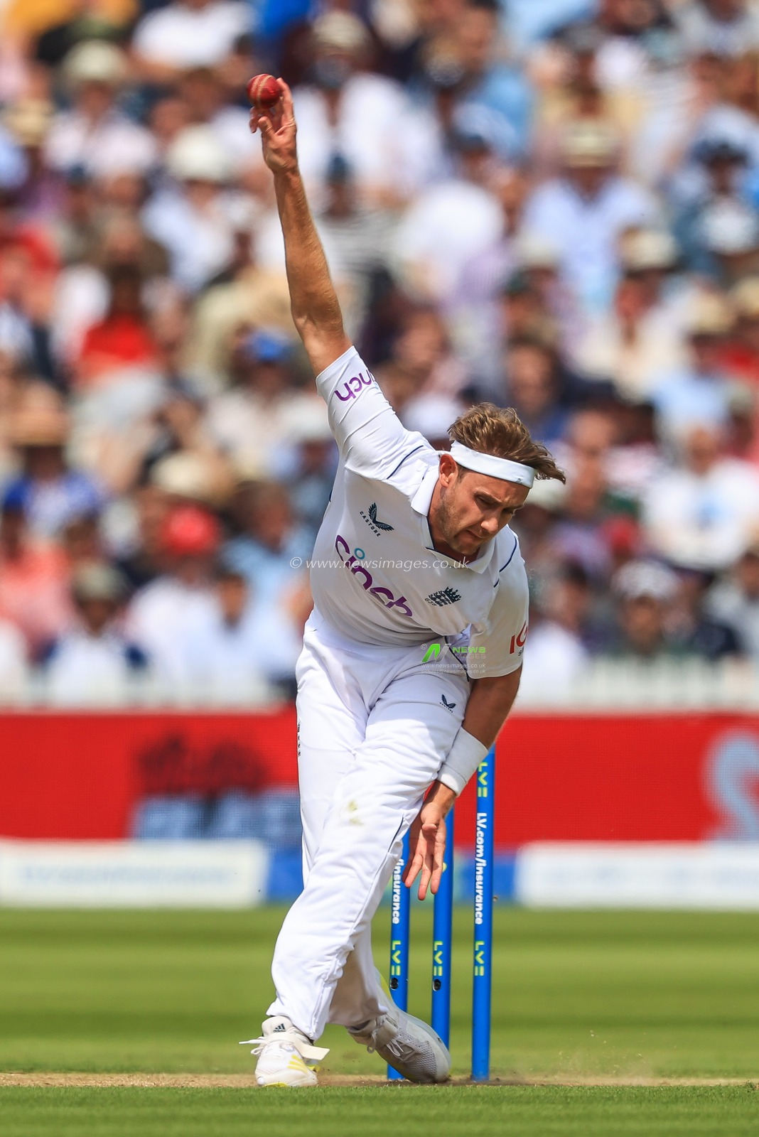 Stuart Broad of England in action during the game