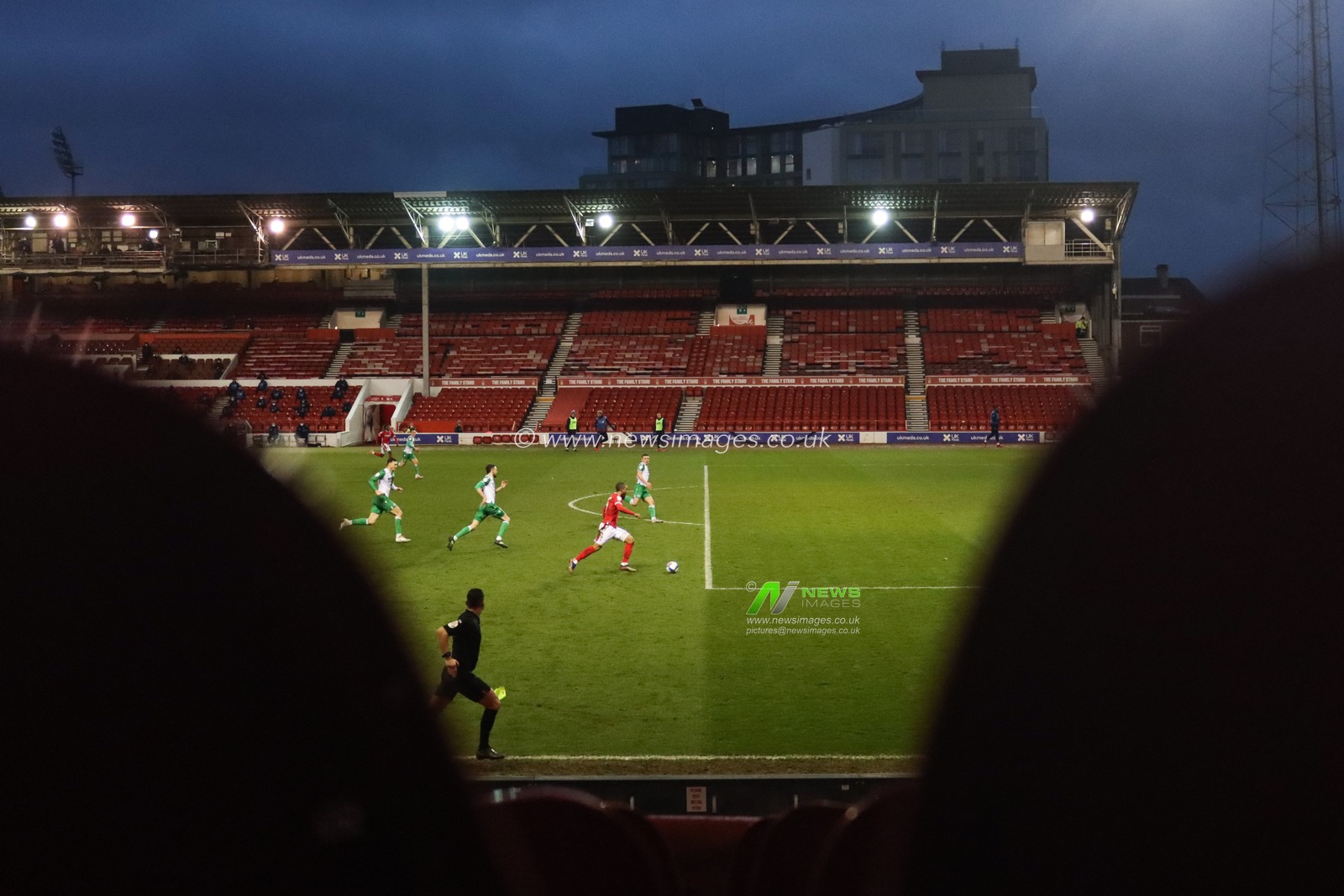 Lewis Grabban #7 of Nottingham Forest runs through on goal during the game