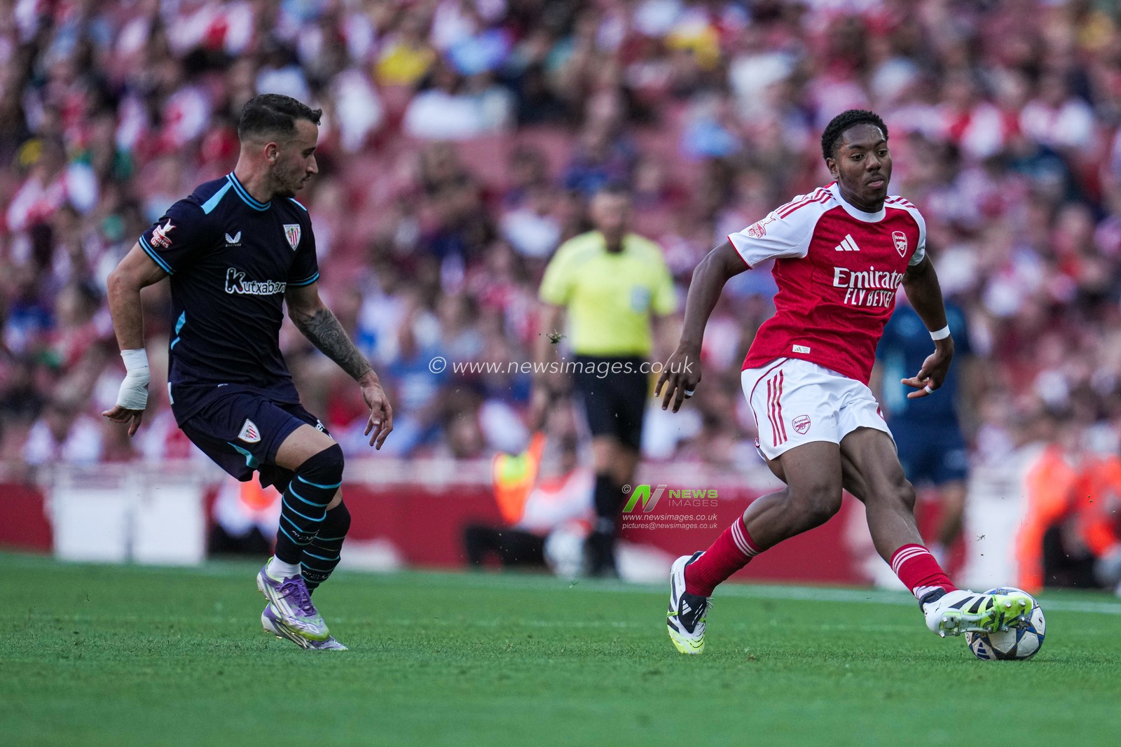Myles Lewis-Skelly of Arsenal during the Pre-season friendly match Arsenal vs Athletic Bilbao at Emirates Stadium, London, United Kingdom, 9th August 2025

(Photo by Harvey Murphy/News Images)