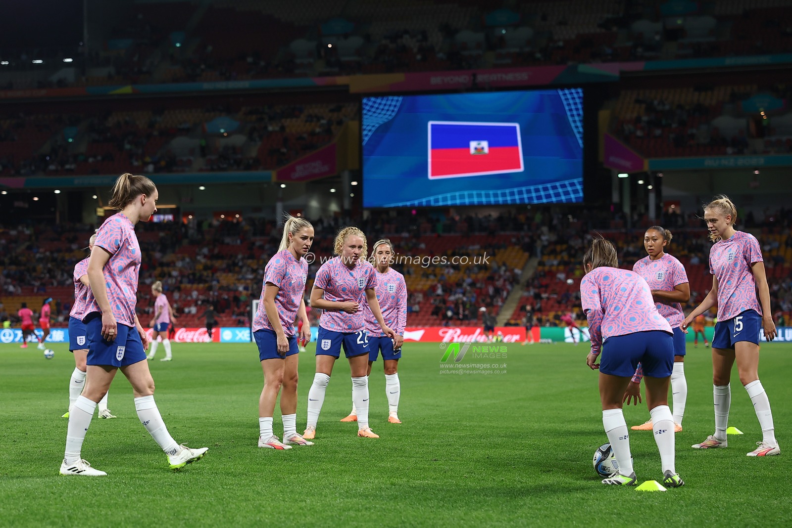 England players warming up before the game during the FIFA Women's World Cup 2023 Group D England Women vs Haiti Women at Suncorp Stadium, Brisbane, Australia, 22nd July 2023

(Photo by Patrick Hoelscher/News Images)