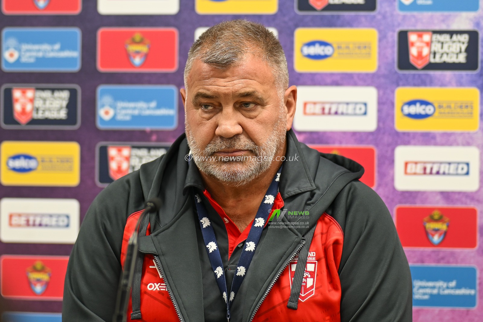 Shaun Wane Head Coach of England in the post match press conference after the Rugby League International match England vs Tonga at John Smith's Stadium, Huddersfield, United Kingdom, 28th October 2023

(Photo by Craig Thomas/News Images)