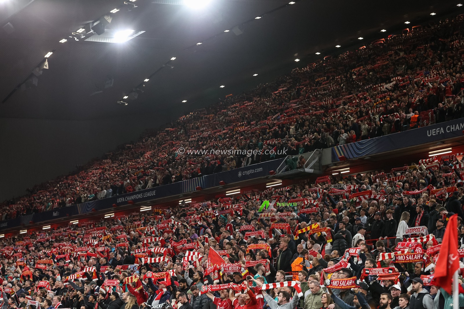 Liverpool fans sing “You’ll never walk alone” during the UEFA Champions League, League Stage Liverpool vs Atletico Madrid at Anfield, Liverpool, United Kingdom, 17th September 2025

(Photo by Alfie Cosgrove/News Images)