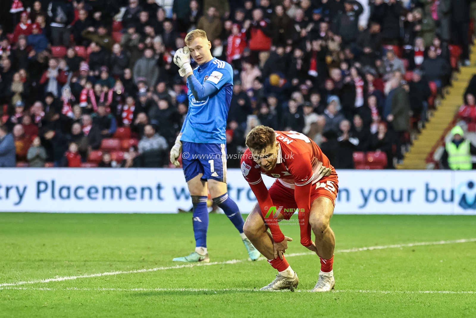 John Mcatee of Barnsley reacts after his goal is ruled offside during the Sky Bet League 1 match Barnsley vs Exeter City at Oakwell, Barnsley, United Kingdom, 27th January 2024

(Photo by Mark Cosgrove/News Images)