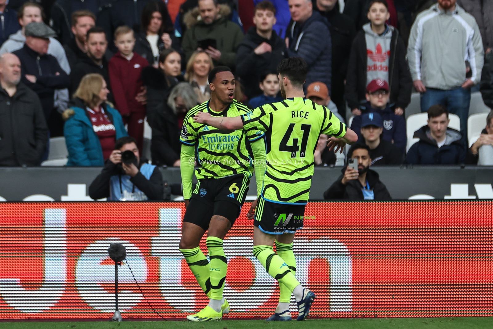 Gabriel of Arsenal celebrates his goal to make it 0-3 during the Premier League match West Ham United vs Arsenal at London Stadium, London, United Kingdom, 11th February 2024

(Photo by Mark Cosgrove/News Images)