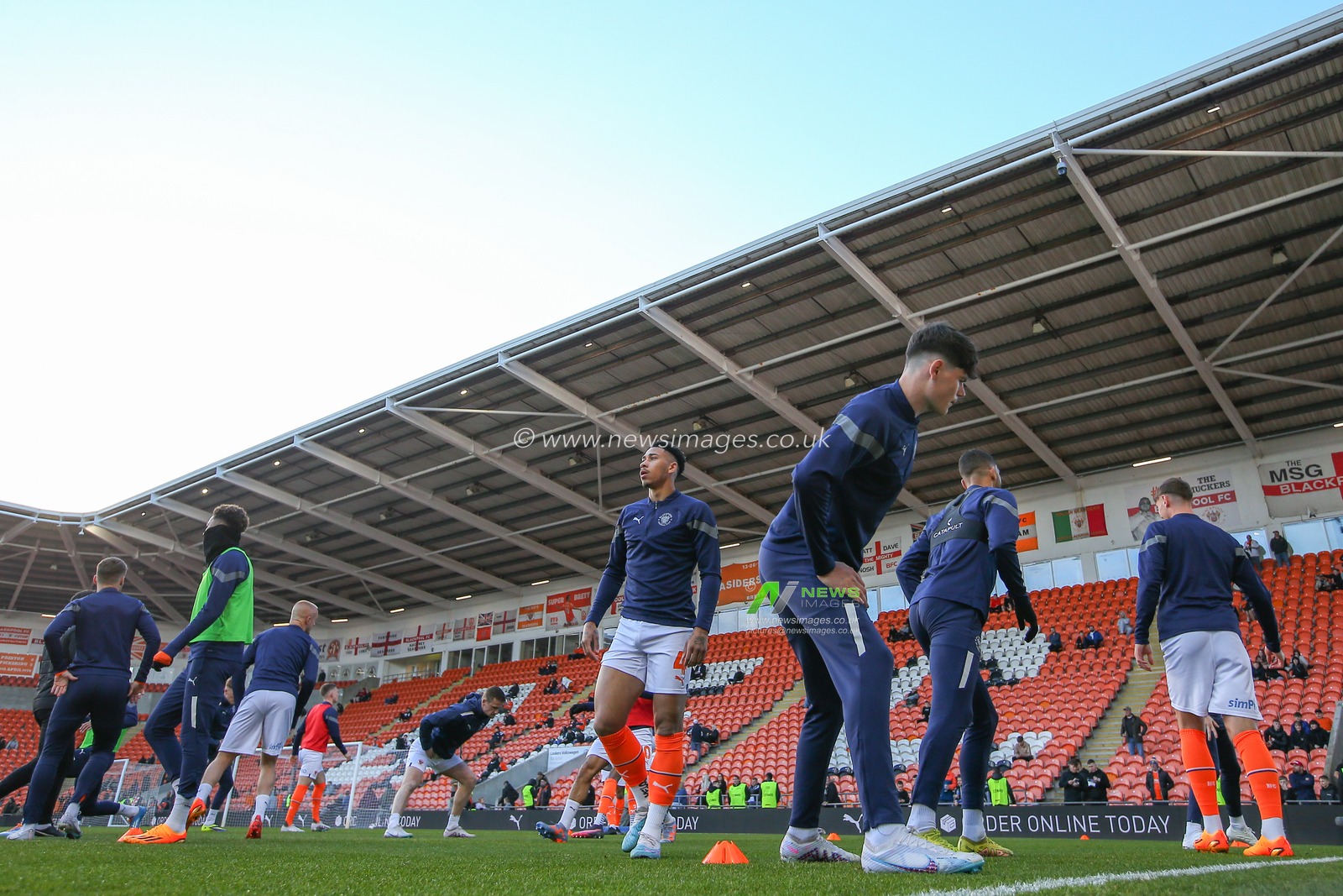 Jordan Lawrence-Gabriel #4 of Blackpool during the pre-game warm up ahead of the Sky Bet Championship match Blackpool vs Millwall at Bloomfield Road, Blackpool, United Kingdom, 28th April 2023

(Photo by Gareth Evans/News Images)