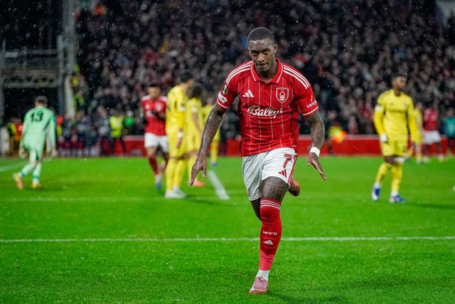 Callum Hudson-Odoi of Nottingham Forest celebrates his goal to make it  1-2 during the UEFA Europa League 
Knockout Round Play-offs match Nottingham Forest vs Fenerbahce at City Ground, Nottingham, United Kingdom on 26 February 2026

(Photo by Maynard Manyowa/News Images)