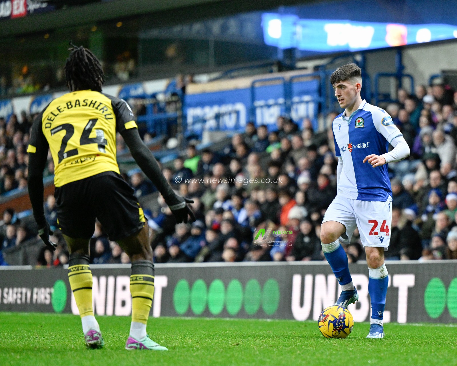 Andy Moran #24 of Blackburn Rovers holds the ball up, during the Sky Bet Championship match Blackburn Rovers vs Watford at Ewood Park, Blackburn, United Kingdom, 23rd December 2023

(Photo by Cody Froggatt/News Images)