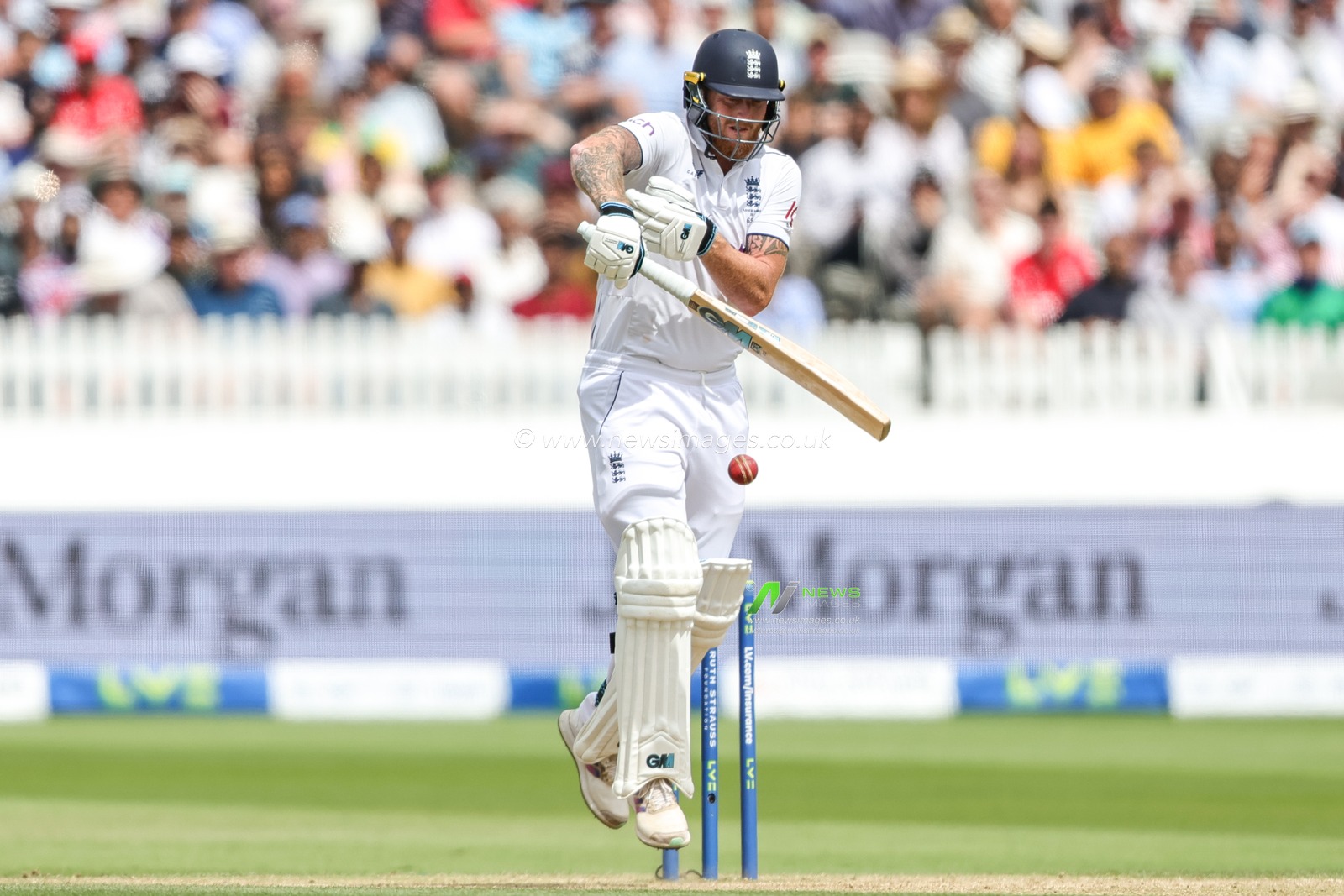 Ben Stokes of England plays a safety shot during the LV= Insurance Ashes Test Series Second Test Day 5 England v Australia at Lords, London, United Kingdom, 2nd July 2023

(Photo by Mark Cosgrove/News Images)