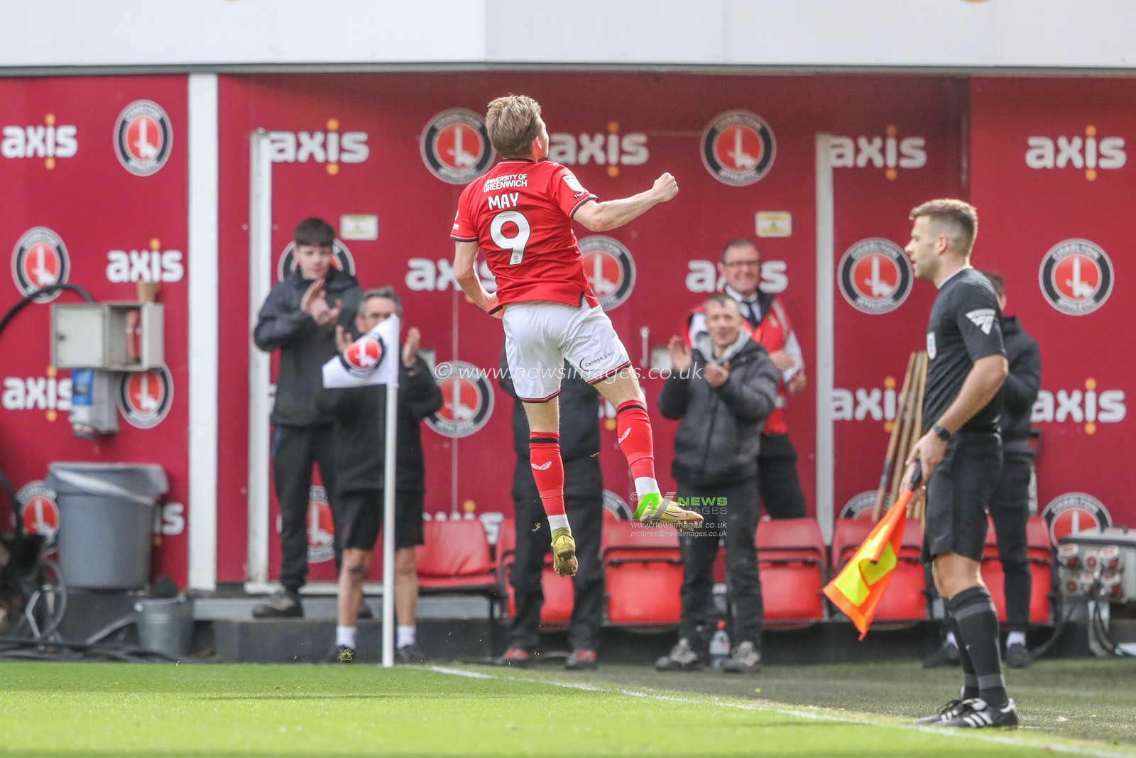 Alfie May of Charlton Athletic celebrates his goal to make it 2-1 during the Sky Bet League 1 match Charlton Athletic vs Barnsley at The Valley, London, United Kingdom, 6th April 2024

(Photo by Alfie Cosgrove/News Images)