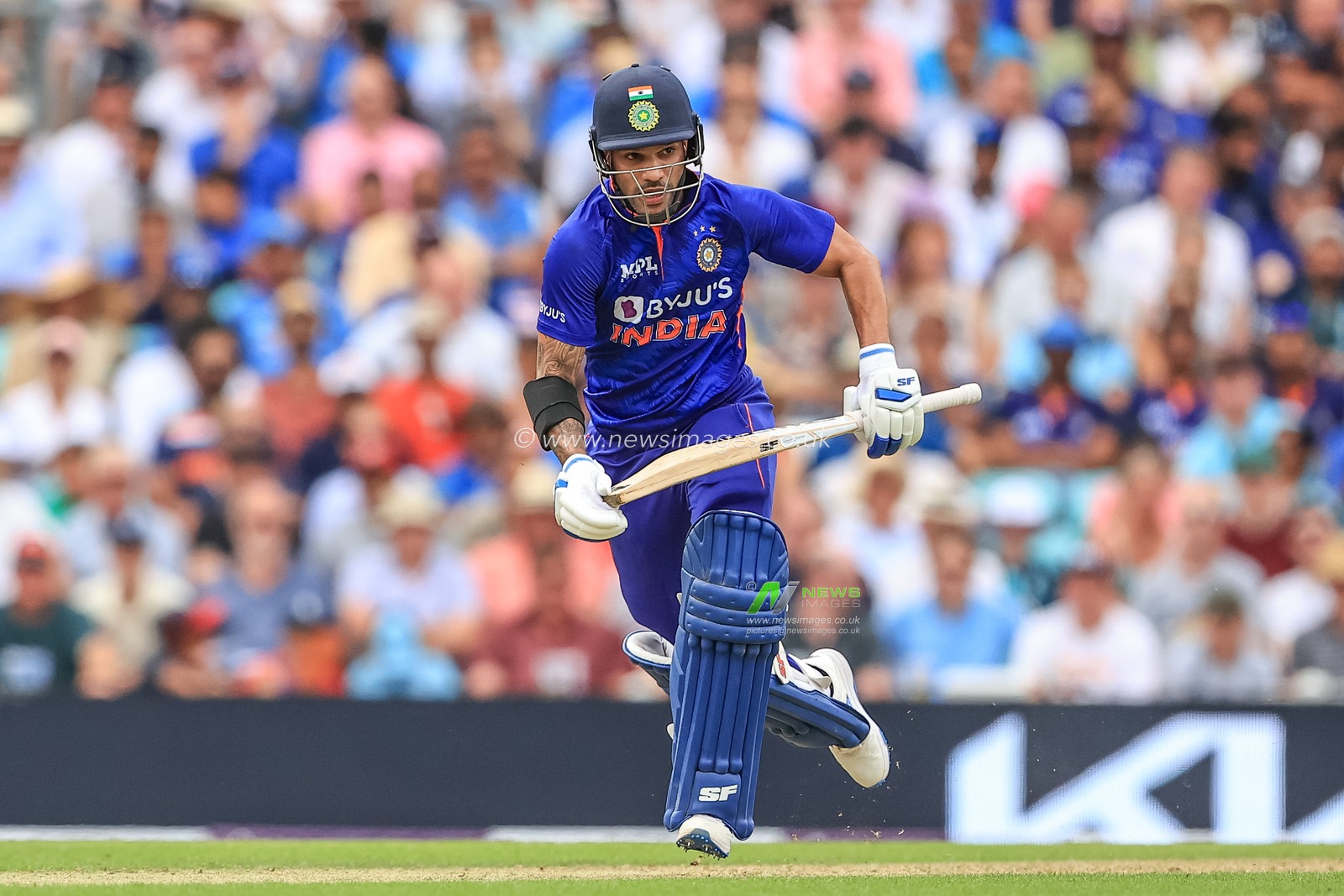 Shikhar Dhawan of India makes two runs