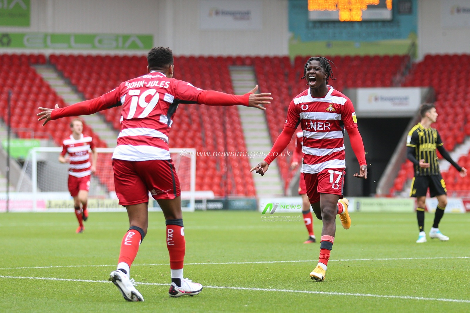 Taylor Richards (on loan from Brighton) (17) of Doncaster Rovers celebrates his goal to make it 3-1