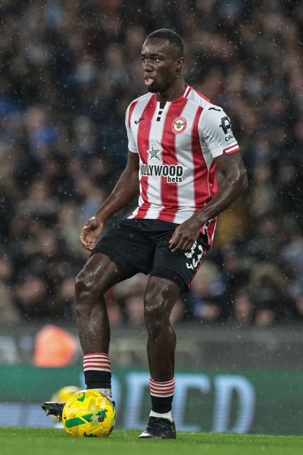 Michael Kayode of Brentford with the ball during the Carabao Cup Quarter Final match Manchester City vs Brentford at Etihad Stadium, Manchester, United Kingdom, 17th December 2025

(Photo by Mark Cosgrove/News Images)

*** GER AUT SUI OUT ***