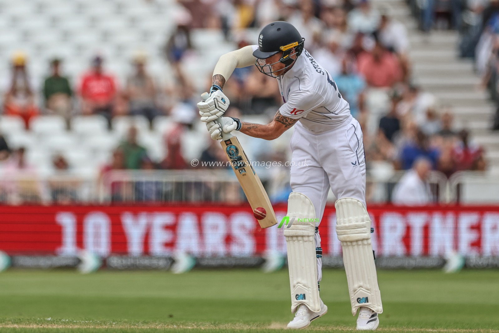 Ben Stokes of England plays a safety shot during the Rothesay Test Match day four match England vs West Indies at Trent Bridge, Nottingham, United Kingdom, 21st July 2024

(Photo by Mark Cosgrove/News Images)