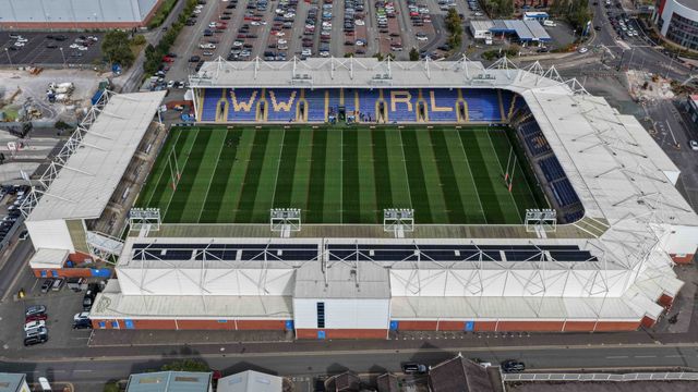 A general aerial view of the Halliwell Jones Stadium during the Betfred Super League Round 25 match Warrington Wolves vs Leigh Leopards at Halliwell Jones Stadium, Warrington, United Kingdom, 6th September 2025

(Photo by Mark Cosgrove/News Images)