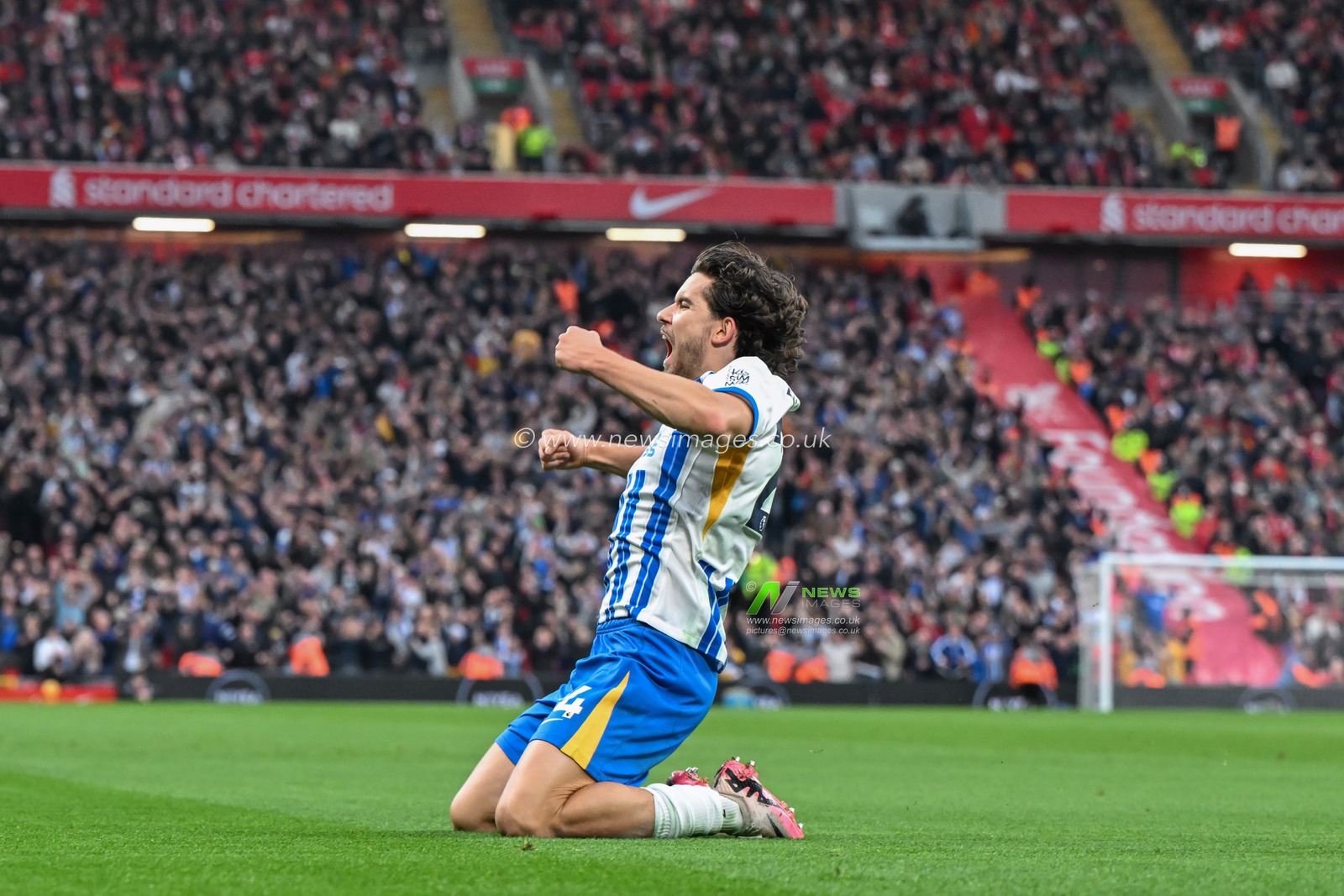 Ferdi KadÄ±oÄŸlu of Brighton & Hove Albion celebrates his goal to make it 0-1 Brighton during the Premier League match Liverpool vs Brighton and Hove Albion at Anfield, Liverpool, United Kingdom, 2nd November 2024

(Photo by Cody Froggatt/News Images)
