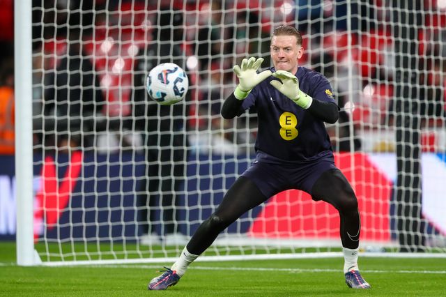 Jordan Pickford of England in the pregame warmup session during the UEFA Nations League, League B - Group 2 match England vs Republic of Ireland at Wembley Stadium, London, United Kingdom, 17th November 2024

(Photo by Gareth Evans/News Images)