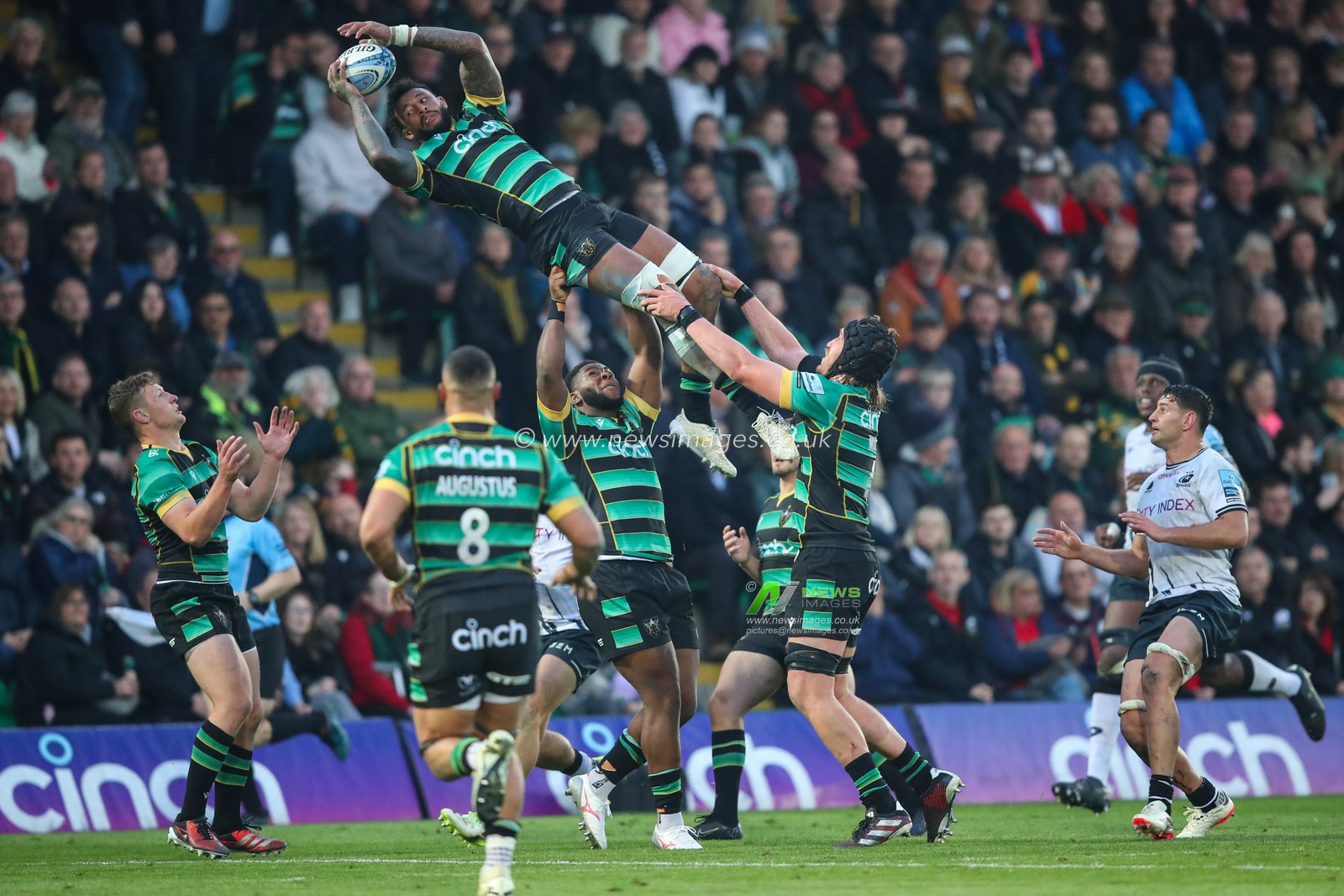 Courtney Lawes of Northampton Saints catches the ball during the Gallagher Premiership Play-off Semi-final match Northampton Saints vs Saracens at Cinch Stadium at Franklin's Gardens, Northampton, United Kingdom, 31st May 2024

(Photo by Gareth Evans/News Images)
