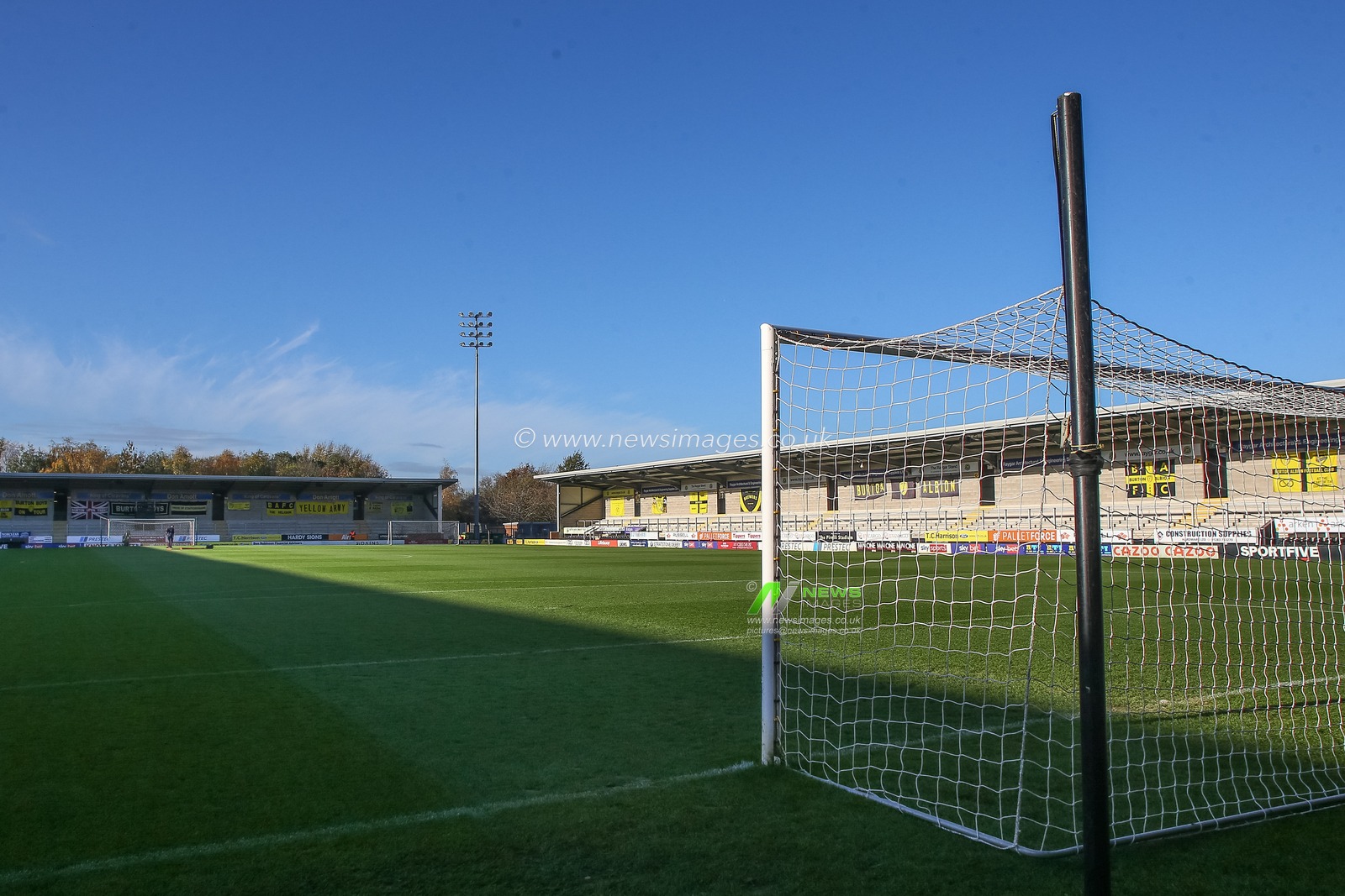 General view inside of the Pirelli Stadium, home of Burton Albion ahead of the Sky Bet League 1 match Burton Albion vs Plymouth Argyle at Pirelli Stadium, Burton upon Trent, United Kingdom, 19th November 2022

(Photo by Gareth Evans/News Images)