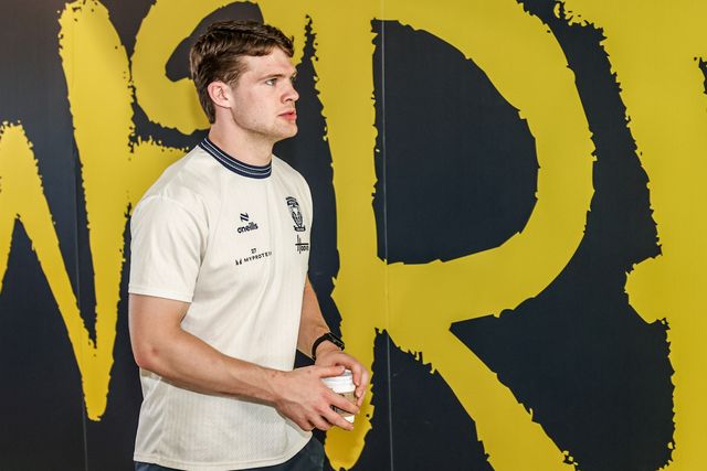 Jake Thewlis of Warrington Wolves arrives during the Betfred Super League round 12 match Warrington Wolves vs Bradford Bulls at The Halliwell Jones Stadium, Warrington, United Kingdom on 24 May 2026

(Photo by Alfie Cosgrove/News Images)