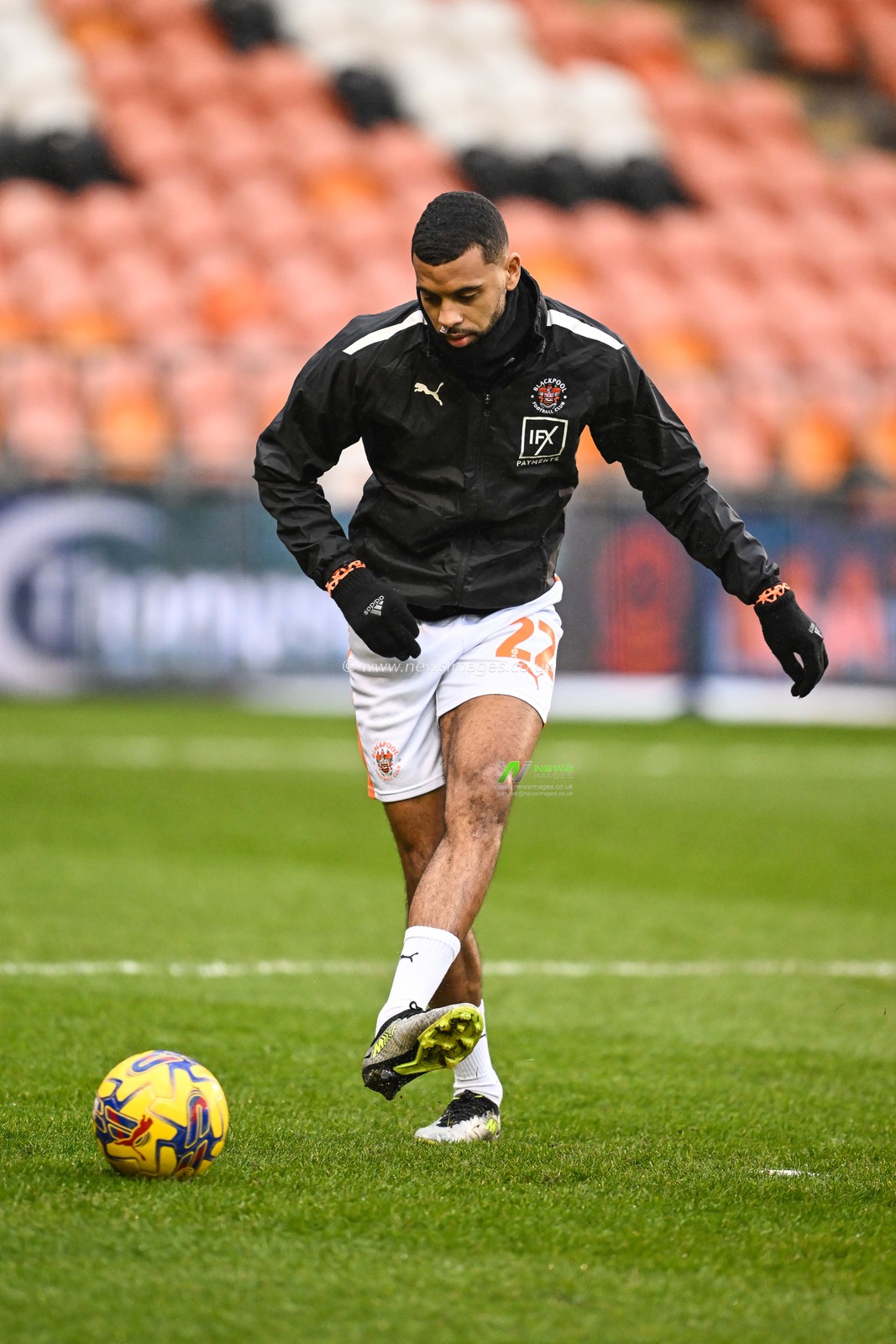 CJ Hamilton of Blackpool during the pre-game warmup ahead of the Sky Bet League 1 match Blackpool vs Exeter City at Bloomfield Road, Blackpool, United Kingdom, 13th January 2024

(Photo by Craig Thomas/News Images)