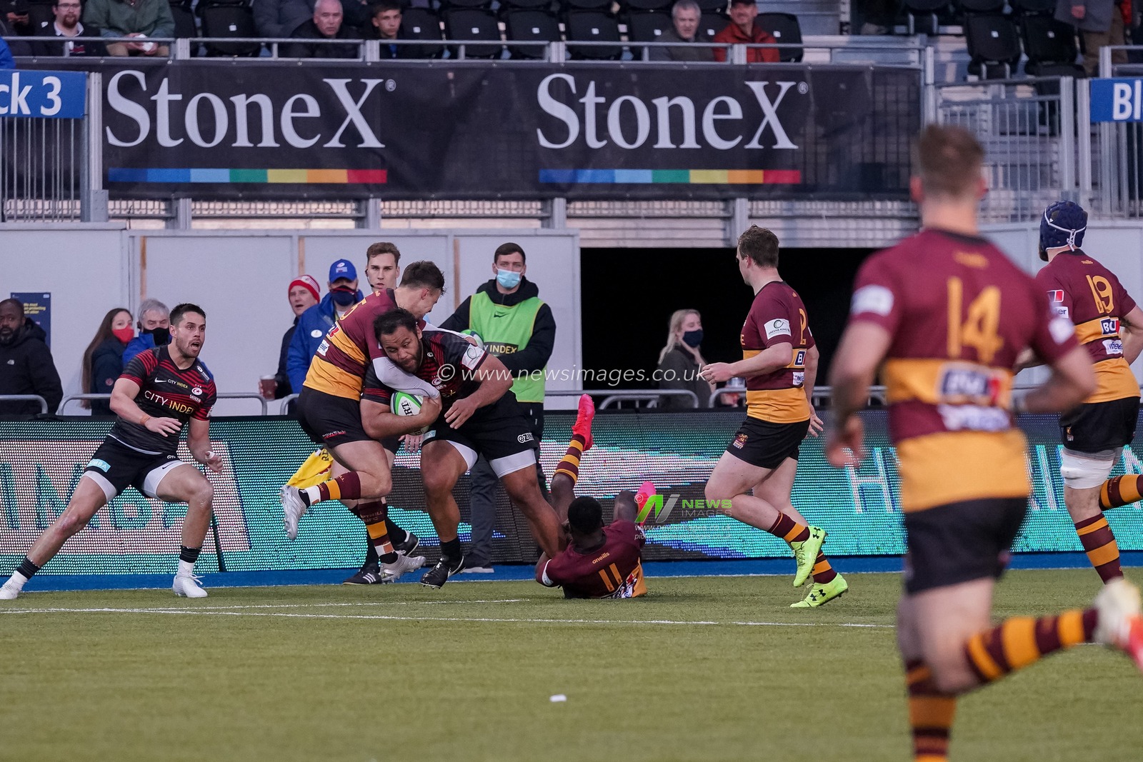 Billy Vunipola #8 of Saracens in action