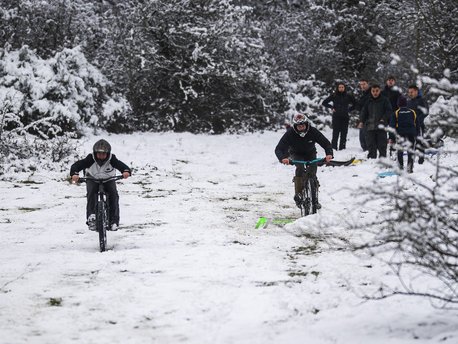 Mountain bike duel slaloms were also a favourite with the extra challenge of the snowfall today.