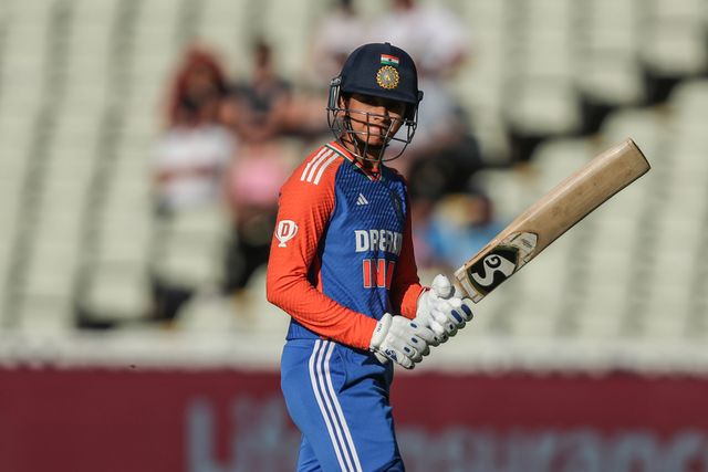 Smriti Mandhana of India leaves the field of play after being caught out by Linsey Smith of England during the 5th Vitality IT20 England Women vs India Women at Edgbaston, Birmingham, United Kingdom, 12th July 2025

(Photo by Izzy Poles/News Images)