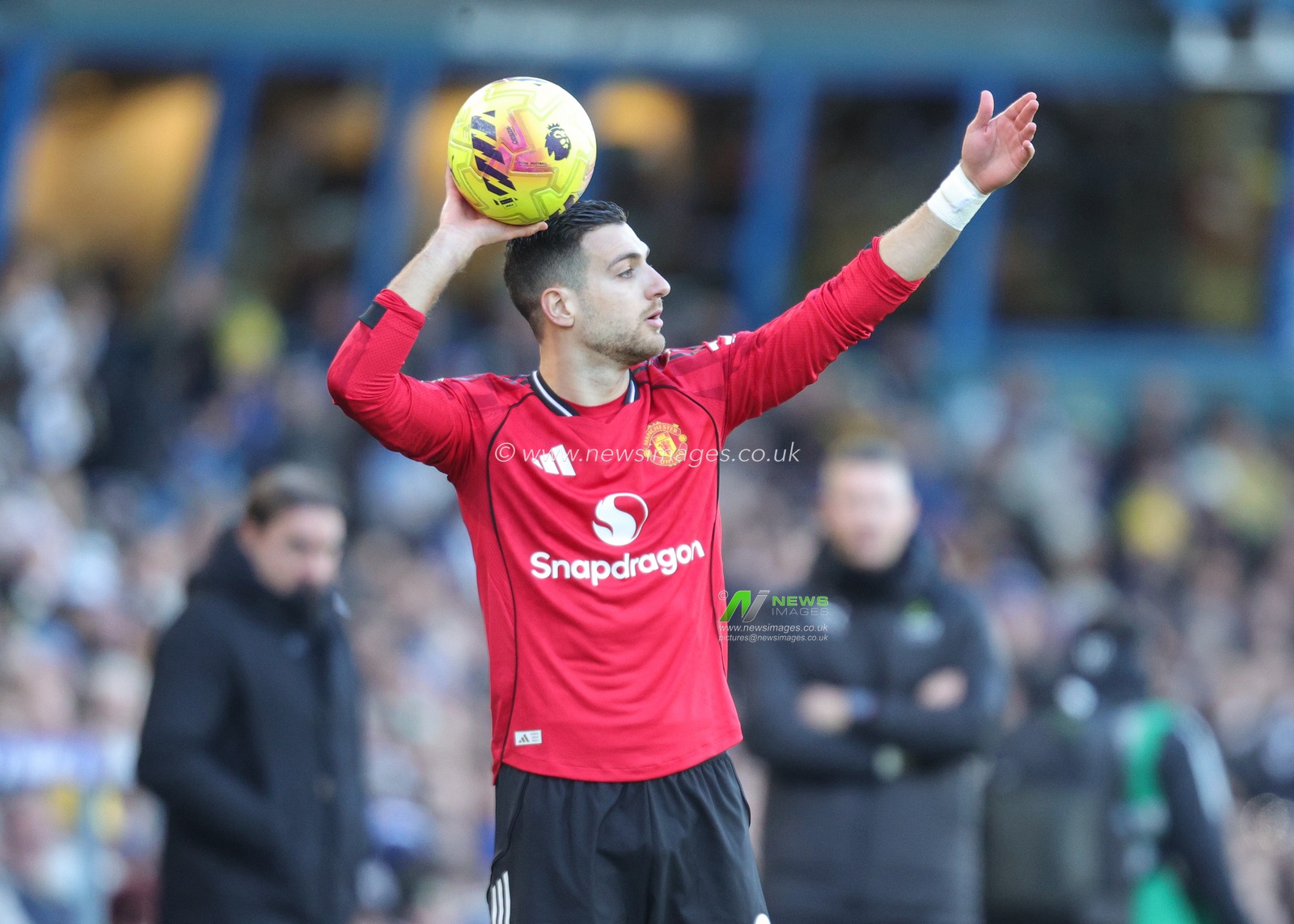 Diogo Dalot of Manchester United during the Premier League match Leeds United vs Manchester United at Elland Road, Leeds, United Kingdom, 4th January 2026

(Photo by Richard Bierton/News Images)

*** GER AUT SUI OUT ***