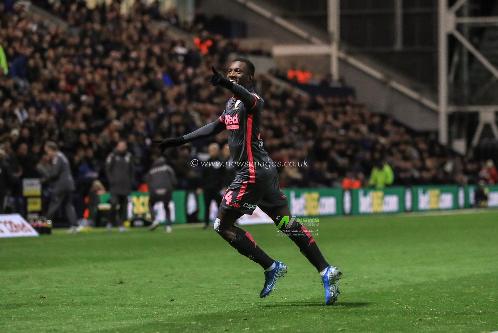 22nd October 2019, Deepdale, Preston, England; Sky Bet Championship, Preston North End v Leeds United : Eddie Nketiah (14) of Leeds United celebrates his goal to make it 1-1

Credit: Mark Cosgrove/News Images