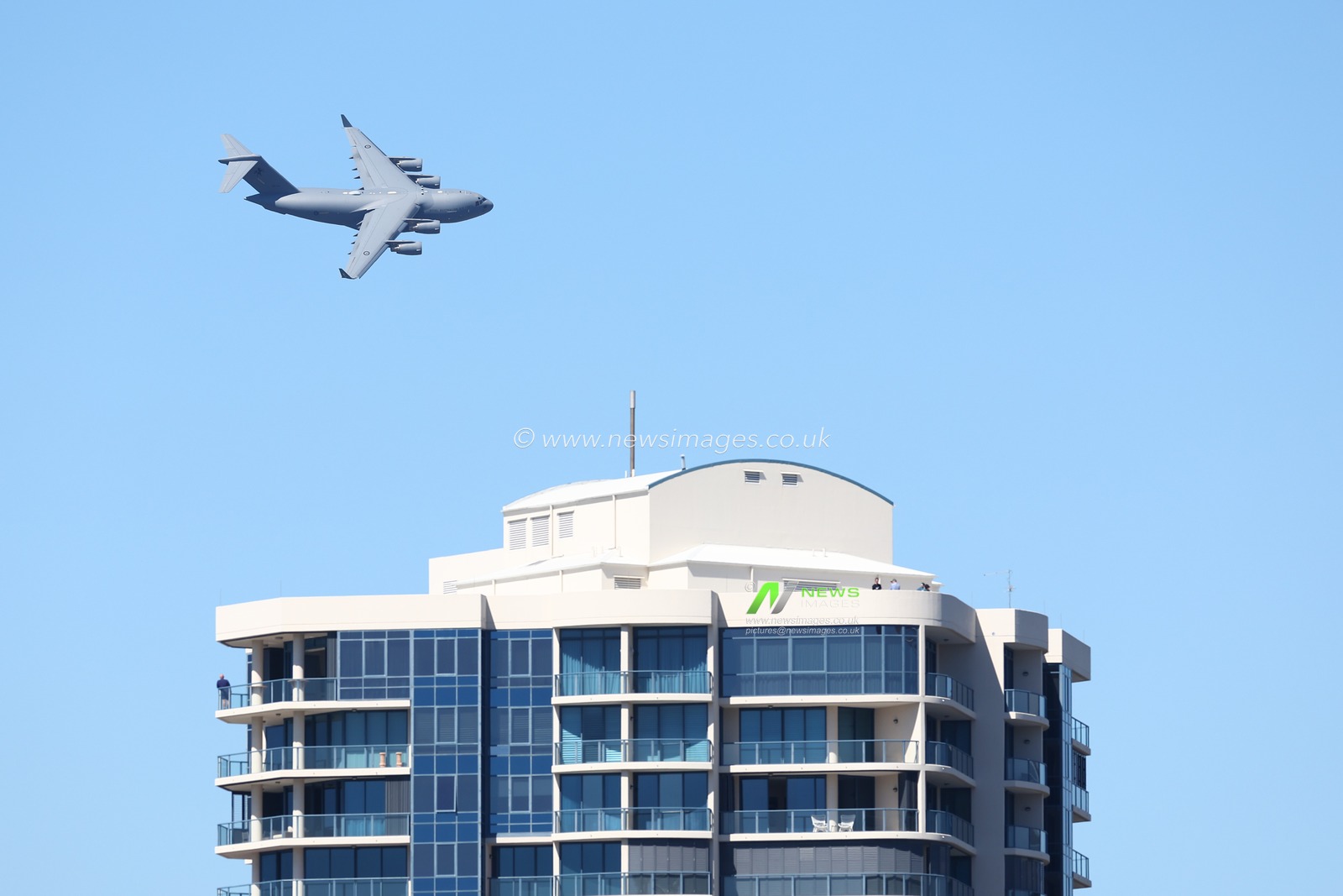 The Royal Australian Air Force aka RAAF practice flypast over the city of Brisbane, Brisbane, Australia, 1st September 2023

(Photo by Patrick Hoelscher/News Images)