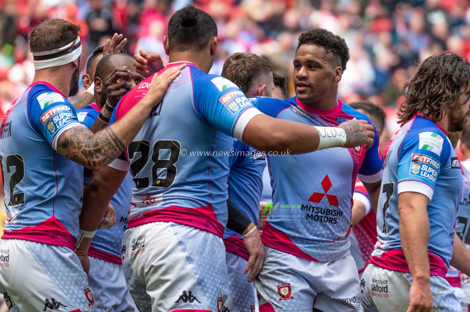 26th May 2019 , Anfield Stadium, Liverpool, England; Dacia Magic Weekend, Betfred Super League Round 16, Salford Red Devils vs Hull KR ; Pauli Pauli of Salford Red Devils celebrates his try

Credit: Richard Long/News Images