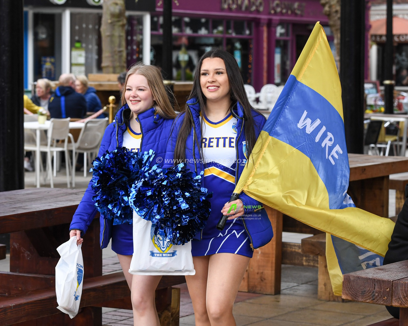 The Warrington Wolves cheerleaders in attendance at the fan zone before the game