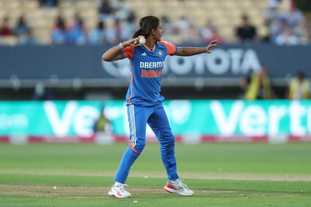 Harmanpreet Kaur of India returns the ball to the wickets during the 5th Vitality IT20 England Women vs India Women at Edgbaston, Birmingham, United Kingdom, 12th July 2025

(Photo by Izzy Poles/News Images)