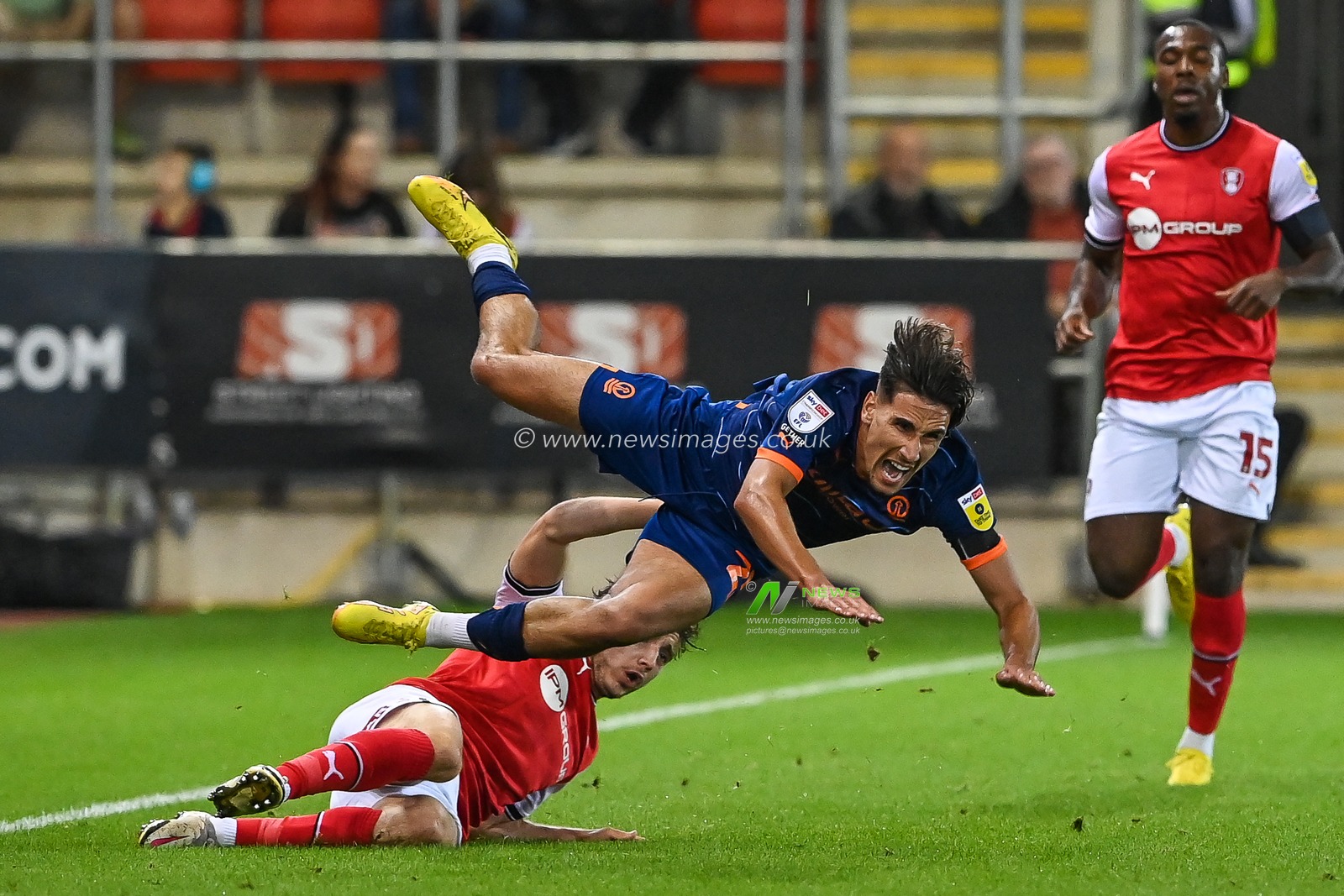 Theo Corbeanu #25 of Blackpool is fouled by Ollie Rathbone #18 of Rotherham United Sky Bet Championship match Rotherham United vs Blackpool at New York Stadium, Rotherham, United Kingdom, 14th September 2022

(Photo by Craig Thomas/News Images)