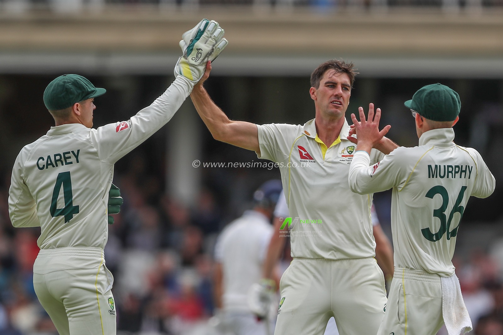Pat Cummings of Australia celebrates the dismissal of Zak Crawley of England during the LV= Insurance Ashes Fifth Test Series Day One England v Australia at The Kia Oval, London, United Kingdom, 27th July 2023

(Photo by Gareth Evans/News Images)