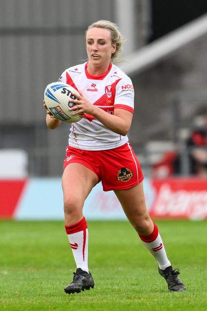 Jodie Cunningham of St Helens makes a break during the Betfred Women's Super League match St Helens vs Leeds Rhinos at Totally Wicked Stadium, St Helens, United Kingdom, 24th May 2024

(Photo by Craig Thomas/News Images)