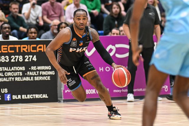 LaQuincy Rideau of Cheshire Phoenix dribbles during the British Basketball Championship match Cheshire Phoenix vs Surrey Scorchers at Ellesmere Port Sports Village, Ellesmere Port, United Kingdom, 19th November 2023

(Photo by Craig Thomas/News Images)