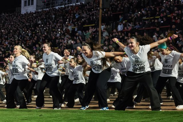Dance Yorkshire dancers World Record attempt with 1200 dancers taking part alongside chart topping DJ Sigala during the Betfred Super League Round 5 match Bradford Bulls vs Huddersfield Giants at Odsal Stadium, Bradford, United Kingdom on 20 March 2026

(Photo by Mark Cosgrove/News Images)