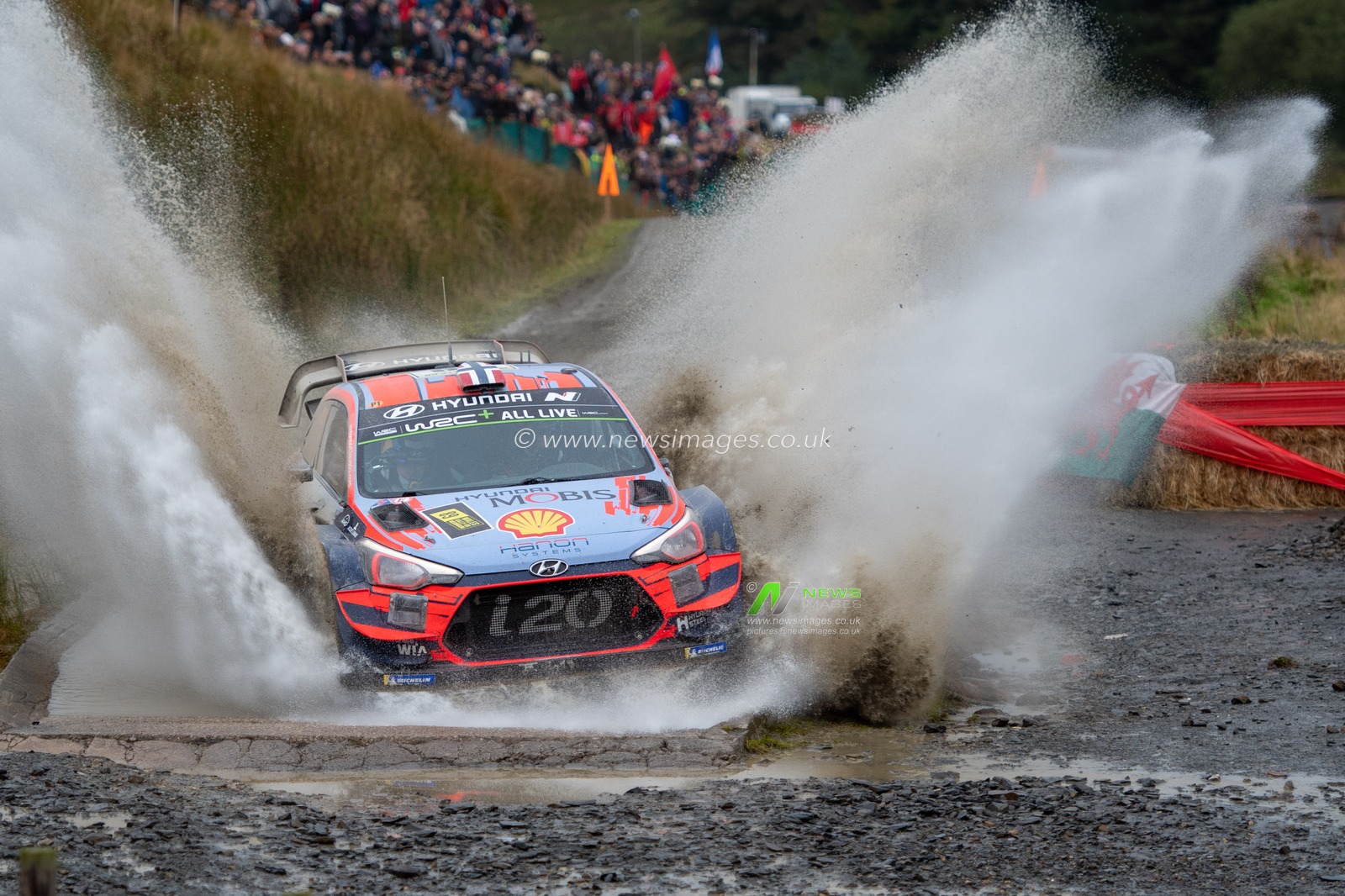 5th October 2019, Wales ; SS13 Sweet Lamb Hafren, Wales Rally GB 2019 Stage 13: Andreas MIKKELSEN & Co Driver Anders JAEGER competing in the HYUNDAI i20 Coupe WRC for Hyundai Shell Mobis World Rally Team hits the water splash at Sweet Lamb

Credit: Gareth Dalley/News Images