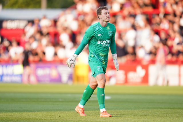 West Ham United goalkeeper Mads Hermansen during the pre-season friendly match Stevenage vs West Ham United at Lamex Stadium, Stevenage, United Kingdom on 22 July 2026

(Photo by Harvey Murphy/News Images)