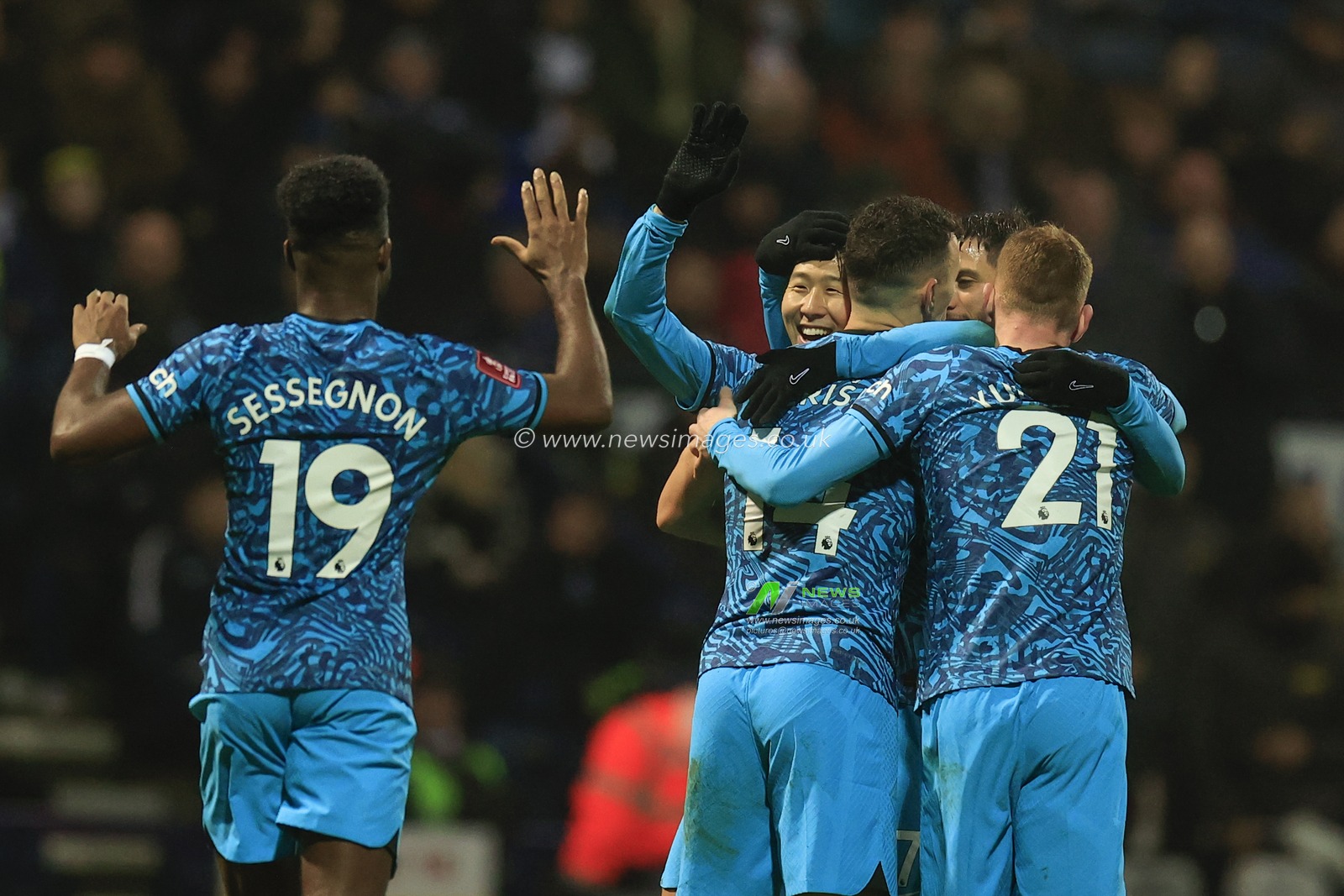 Son Heung-Min #7 of Tottenham Hotspur celebrates scoring to make it 0-2 during the Emirates FA Cup Fourth Round match Preston North End vs Tottenham Hotspur at Deepdale, Preston, United Kingdom, 28th January 2023

(Photo by Conor Molloy/News Images)