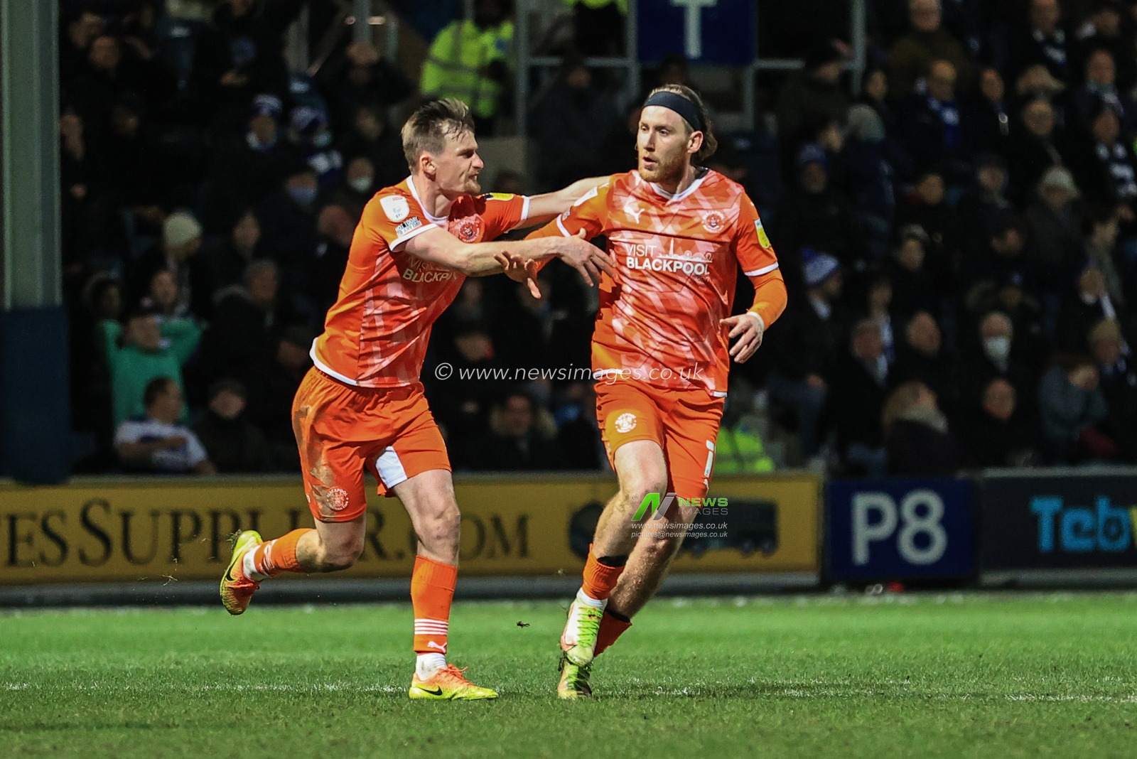 Josh Bowler #11 of Blackpool scores to make it 1-1