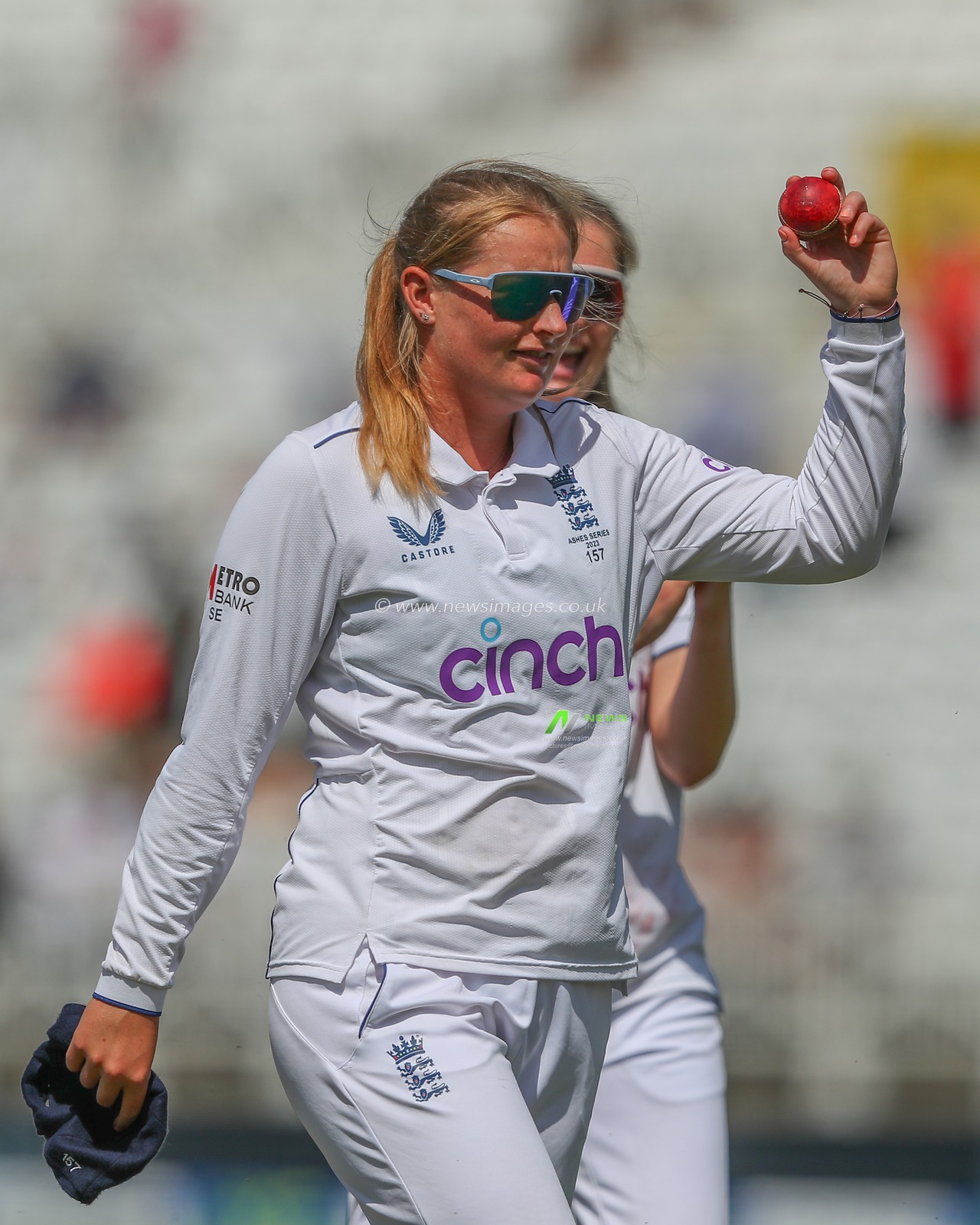 Sophie Ecclestone of England celebrates getting Australia all out during the Metro Bank Women's Ashes 2023 match Day 2 England vs Australia at Trent Bridge, Nottingham, United Kingdom, 23rd June 2023

(Photo by Gareth Evans/News Images)