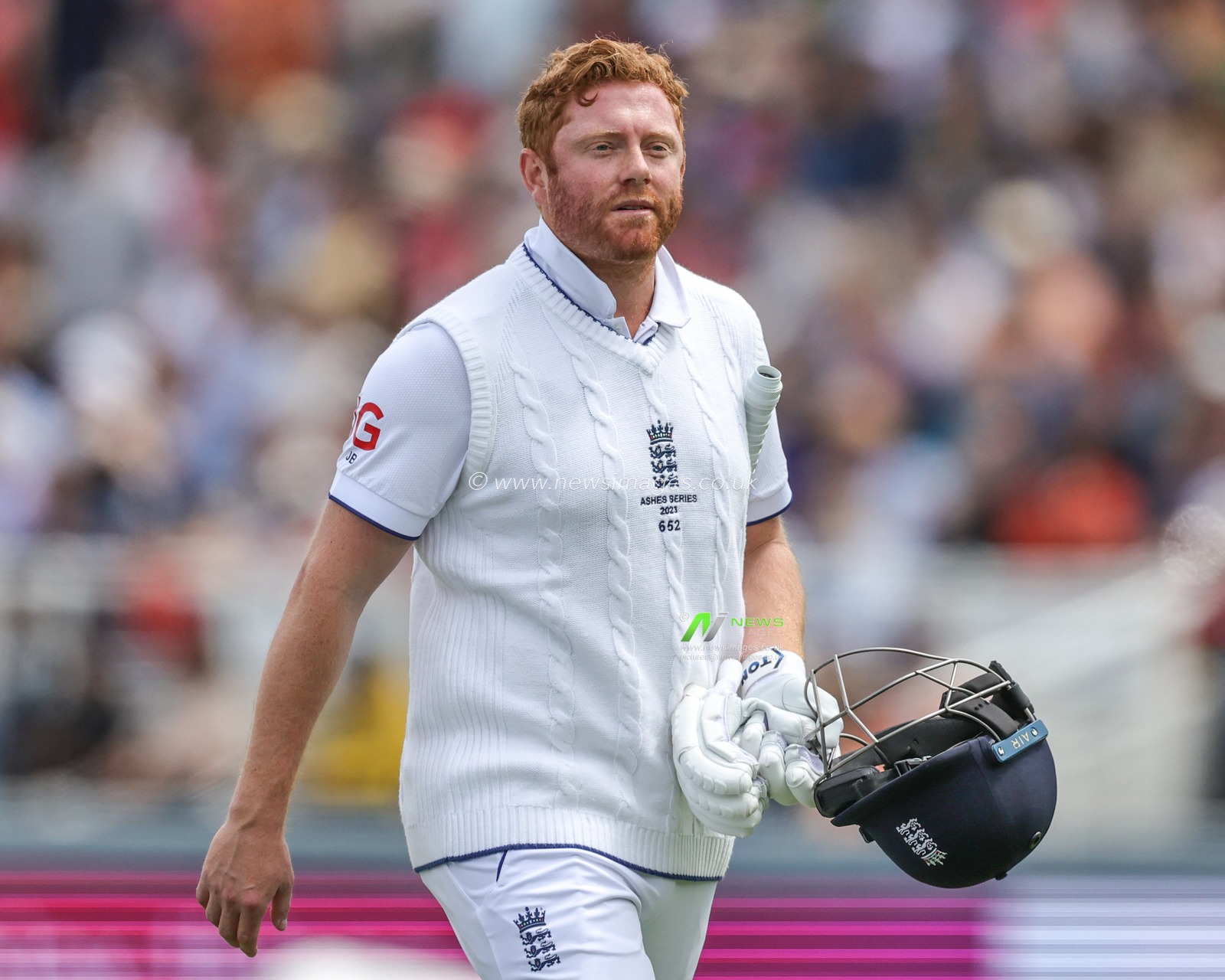 A dejected Jonny Bairstow of England leaves the filed of play after he is stumped out by Alex Carey of Australia during the LV= Insurance Ashes Test Series Second Test Day 5 England v Australia at Lords, London, United Kingdom, 2nd July 2023

(Photo by Mark Cosgrove/News Images)