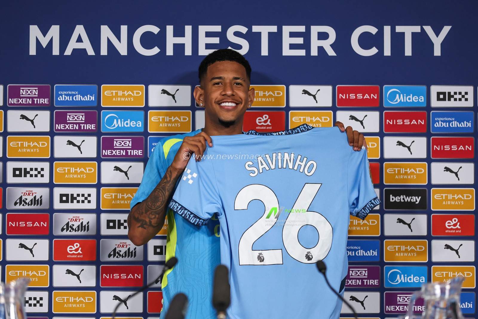 Savinho the new Manchester City signing during a press conference at Etihad Stadium, Manchester, United Kingdom, 4th August 2024

(Photo by Mark Cosgrove/News Images)