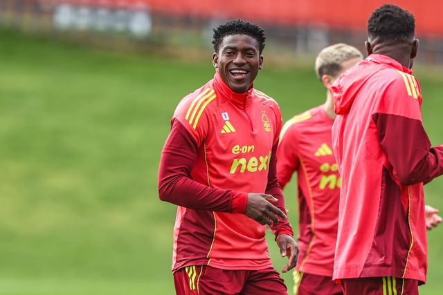 Taiwo Awoniyi of Nottingham Forest during the Nottingham Forest open training session ahead of their UEFA Europa League last 16 match against FC Midtjylland at The Nigel Doughty Academy, Nottingham, United Kingdom on 11 March 2026

(Photo by Alfie Cosgrove/News Images)
