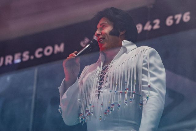An Elvis Presley tribute during the Betfred Super League play-off Eliminator 1 match Leigh Leopards vs Wakefield Trinity at Progress With Unity Stadium, Leigh, United Kingdom, 26th September 2025

(Photo by Alfie Cosgrove/News Images)