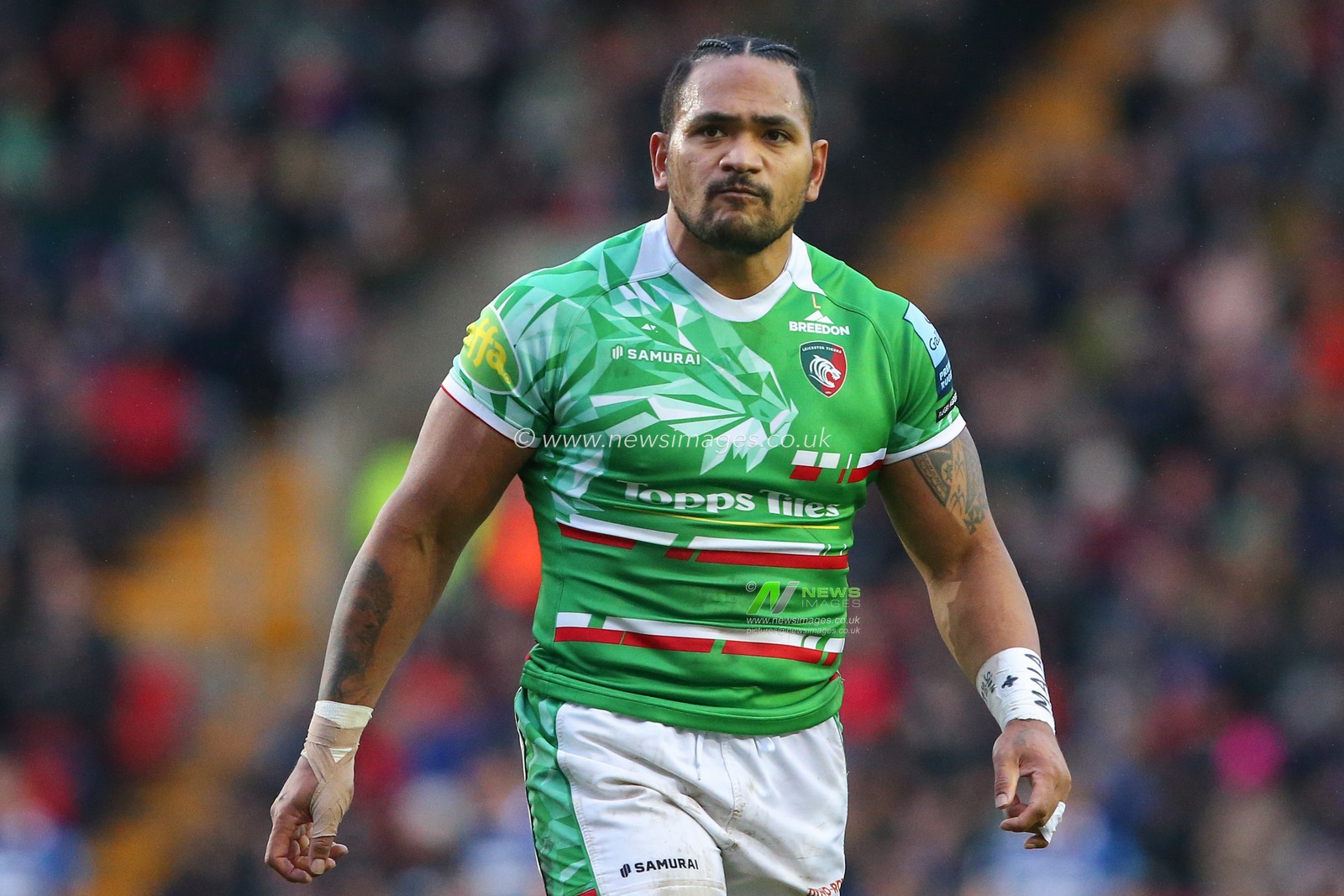 Solomone Kata of Leicester Tigers during the Gallagher Premiership match Leicester Tigers vs Bath Rugby at Welford Road, Leicester, United Kingdom, 31st December 2023

(Photo by Gareth Evans/News Images)