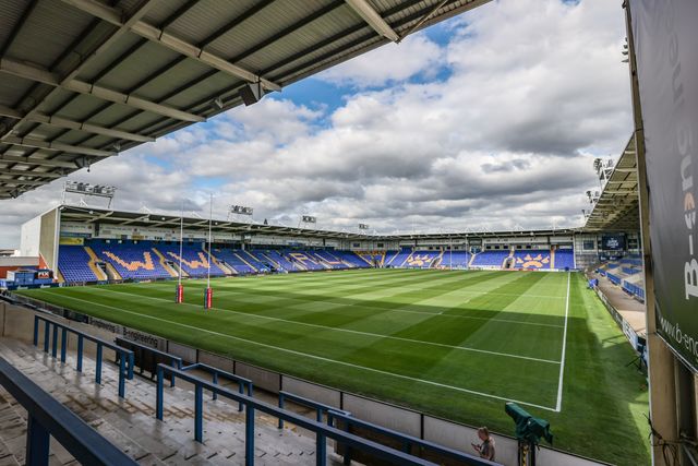 A general view of Halliwell Jones Stadium ahead of the Betfred Super League round 21 match Warrington Wolves vs Wigan Warriors at Halliwell Jones Stadium, Warrington, United Kingdom, 8th August 2025

(Photo by Alfie Cosgrove/News Images)